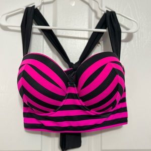 Torrid size 2X Pink and Black striped longline underwire push-up cup Bikini Top